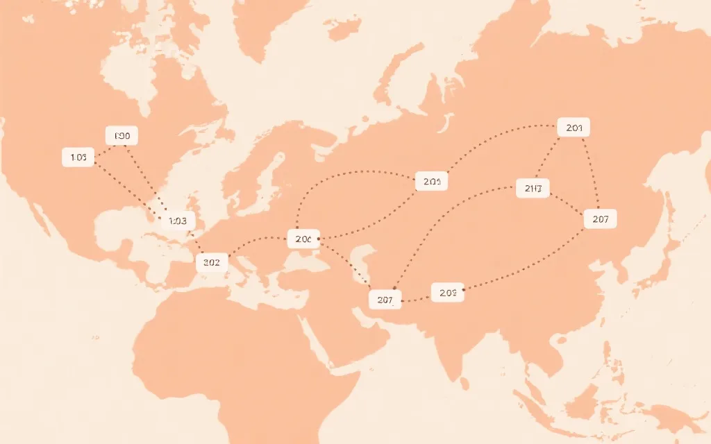 多城市观赛路线的视觉化排布：日期、城市与交通连线